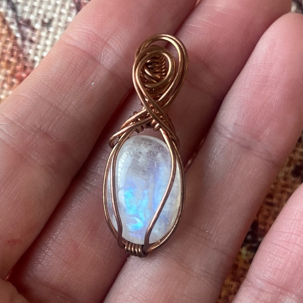 Copper Wire Wrapped Moonstone Pendant